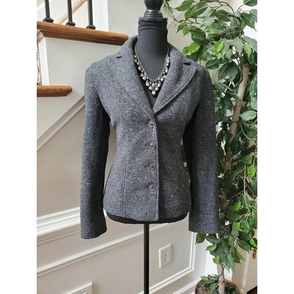 Liz Claiborne Women's Gray Wool & Nylon Long Sleeve 3 Buttons Fitted Blazer 8 - Picture 11 of 11